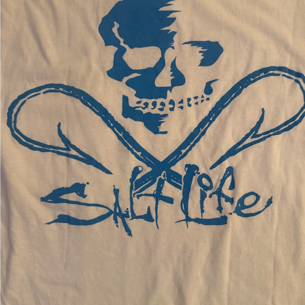 Salt Life Blue Skull Pocket Tee White Size LG